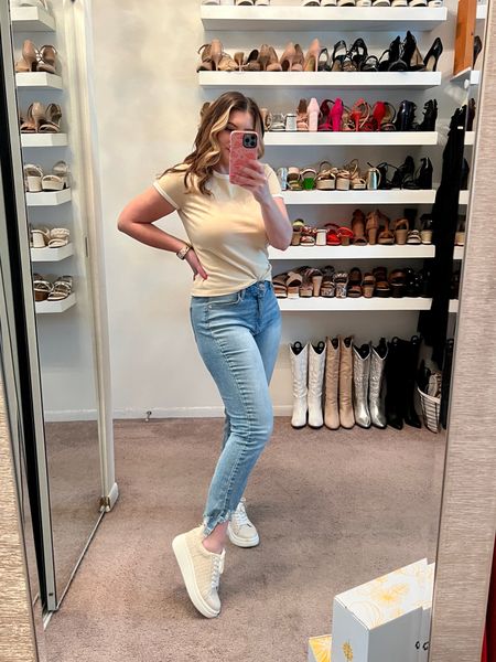 Casual spring outfit, casual Amazon t-shirt, straight leg jeans, platform sneakers, easy outfit 

#LTKShoeCrush #LTKStyleTip #LTKFindsUnder100