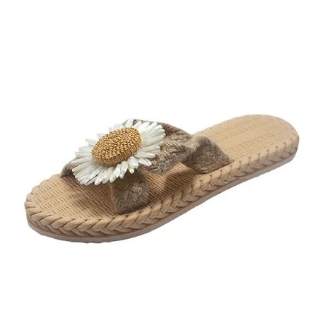 Puawkoer Flops Imitation Spring And Straw Sandals Summer Flat Beach And Slippers Women Woven Flip Wo | Walmart (US)