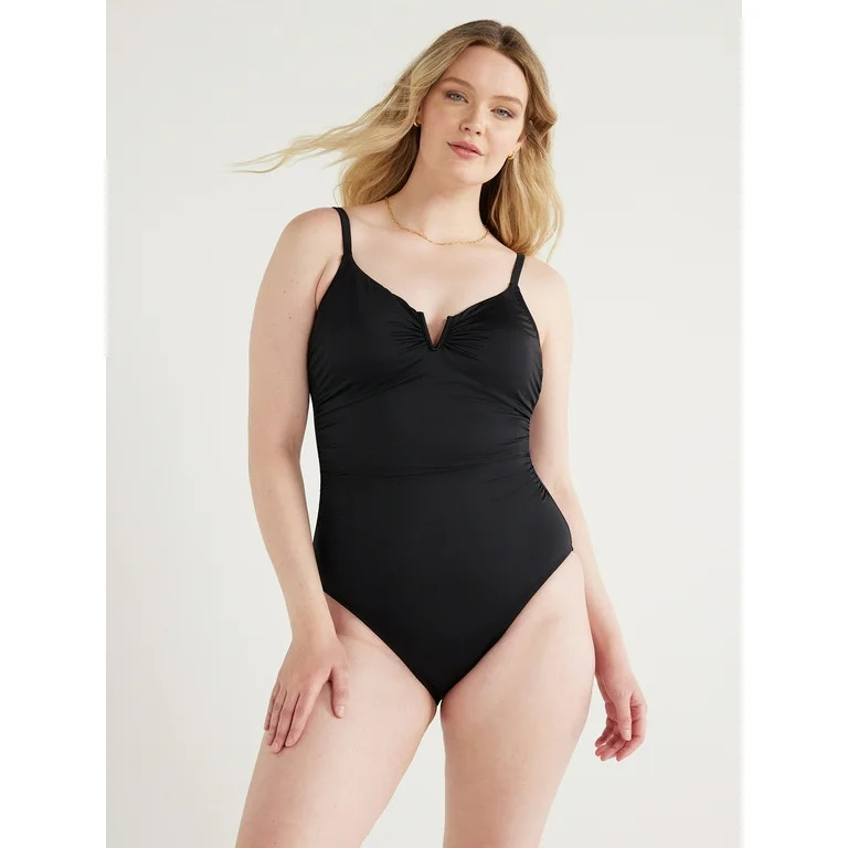 Time and Tru Women's and Plus V Wire One Piece Swimsuit, Sizes XS-3X | Walmart (US)