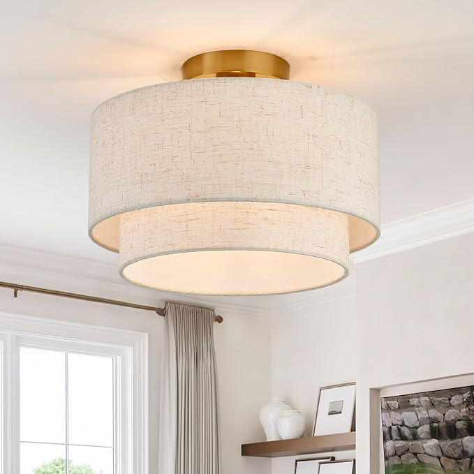 Flush Mount Ceiling Lights 12 Inch Fabric Light Fixtures 1-Light Modern Round Ceiling Light for D... | Amazon (US)