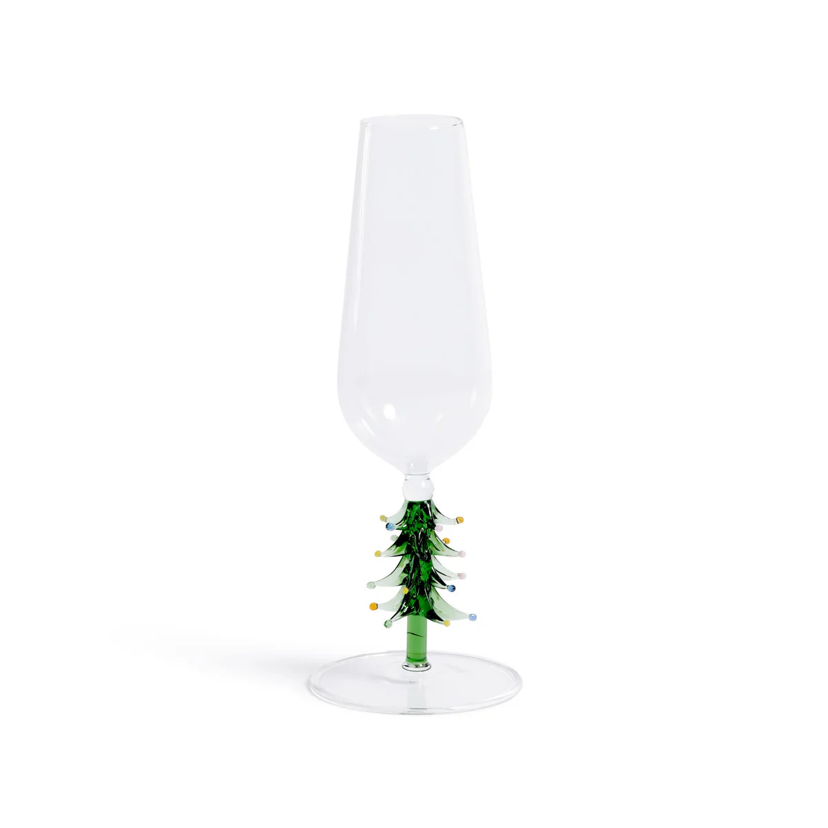 Zodax Green Treetop Cheers Glass Champagne Flutes - Holiday Stemware, | DecoratorsBest