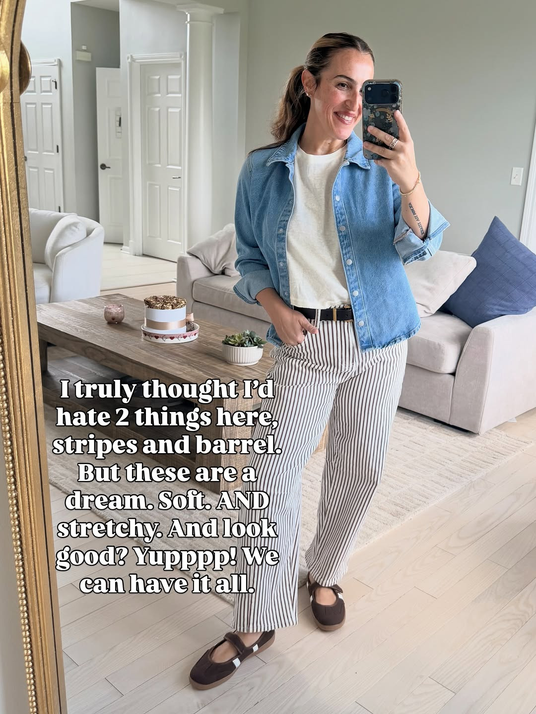 Wearing a medium in all.  If you are looking for something fun and different, give these pants a try.  Great for a business casual look. 

#workwear #businesscasual #stripedpants #barrelpants 

 #LTKootd #LTKOver40 #LTKMidsize