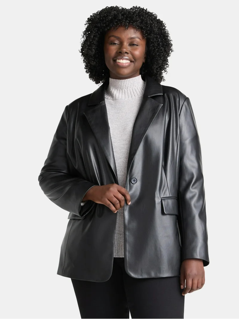 Terra & Sky Women's Plus Faux Leather Blazer, Sizes 0X-5X | Walmart (US)