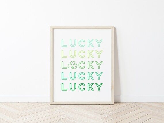 Saint Patrick's Day 'LUCKY' Shamrock Printable Typography Art, Ombre Green Lucky Word Art Sign, S... | Etsy (US)