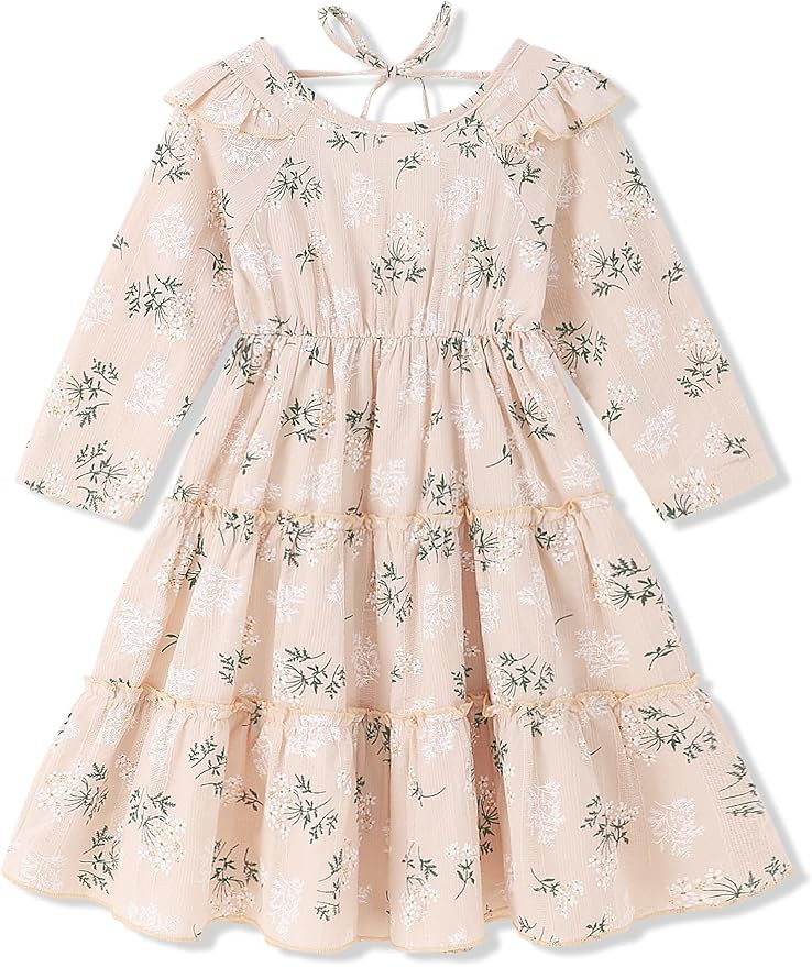 Hipea Toddler Girl Dress Long Sleeve Casual Backless Neck Fall Winter Dresses Girl Floral Dress | Amazon (US)