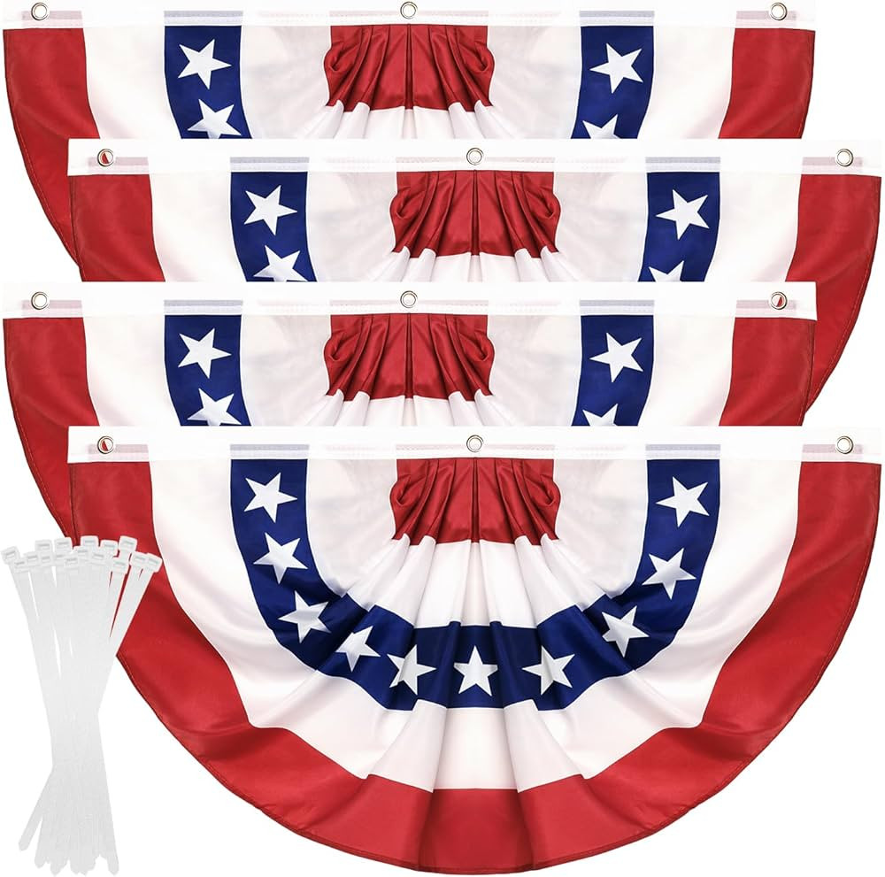 4Pack 1.5x3 FT American Pleated Fan Flag, American Flag Bunting for Outdoor, US Patriotic Half Fa... | Amazon (US)