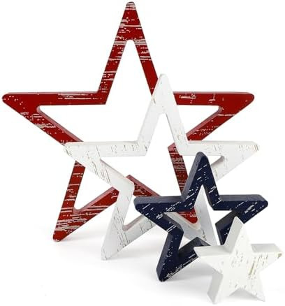 4th of July Decorations Stars Set of 4, Red White Blue Decor, Patriotic Memorial Day Star Tiered ... | Amazon (US)