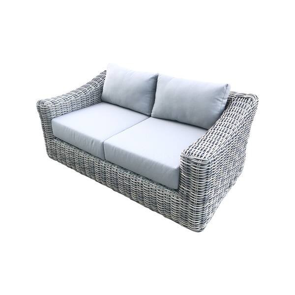 Teva Patio Furniture Hawaii Three-Tone Wicker Gray/Off White/Beige Love Seat with Silver Gray Cus... | Bed Bath & Beyond