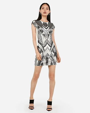 sequin embellished cap sleeve mini bodycon dress | Express