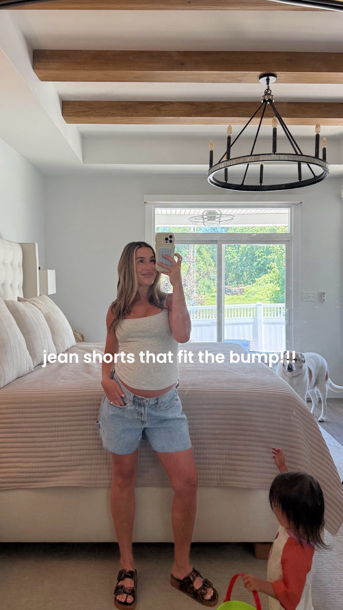 I’m 5’2” & usually do a 25 in Jean shorts but I got these in a 28 and they’re perfect! Wearing below the bump so plenty of room to grow into