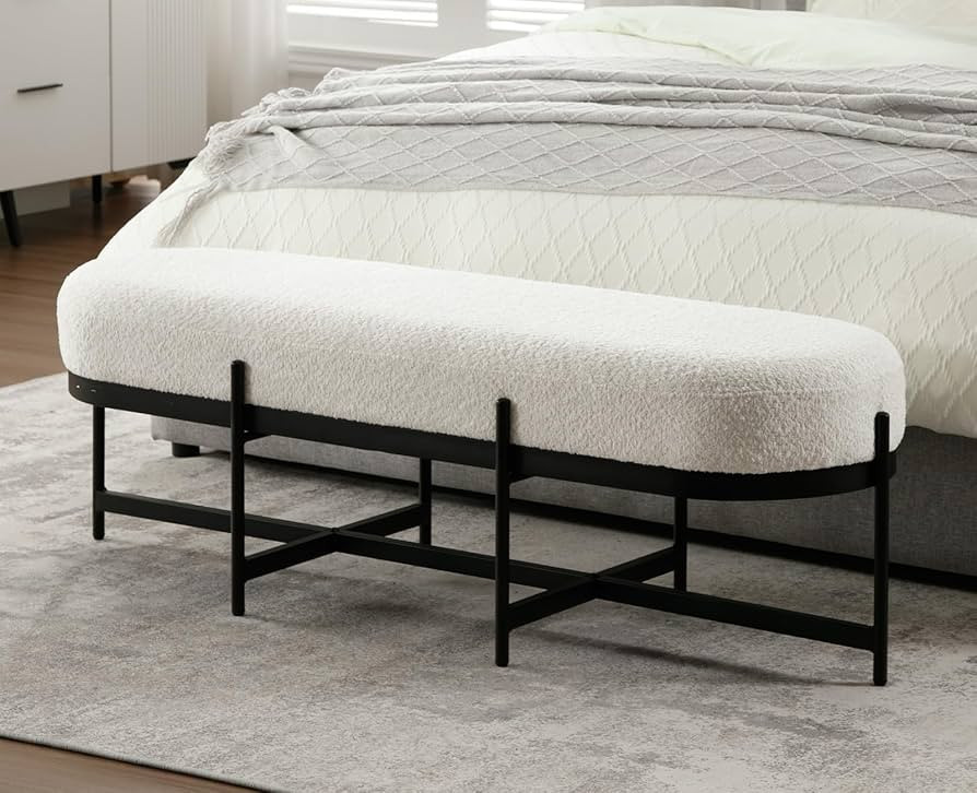 Guyou 55" Modern White Sherpa End of Bed Bench, Upholstered Long Bench for Bedroom with Comfy Cus... | Amazon (US)