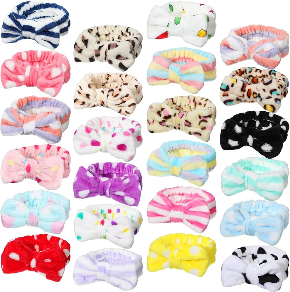 Jexine 24 Pcs Facial Spa Headband Makeup Headbands Bulk Bow Hair Head Band Fluffy Plush Spa Headb... | Amazon (US)