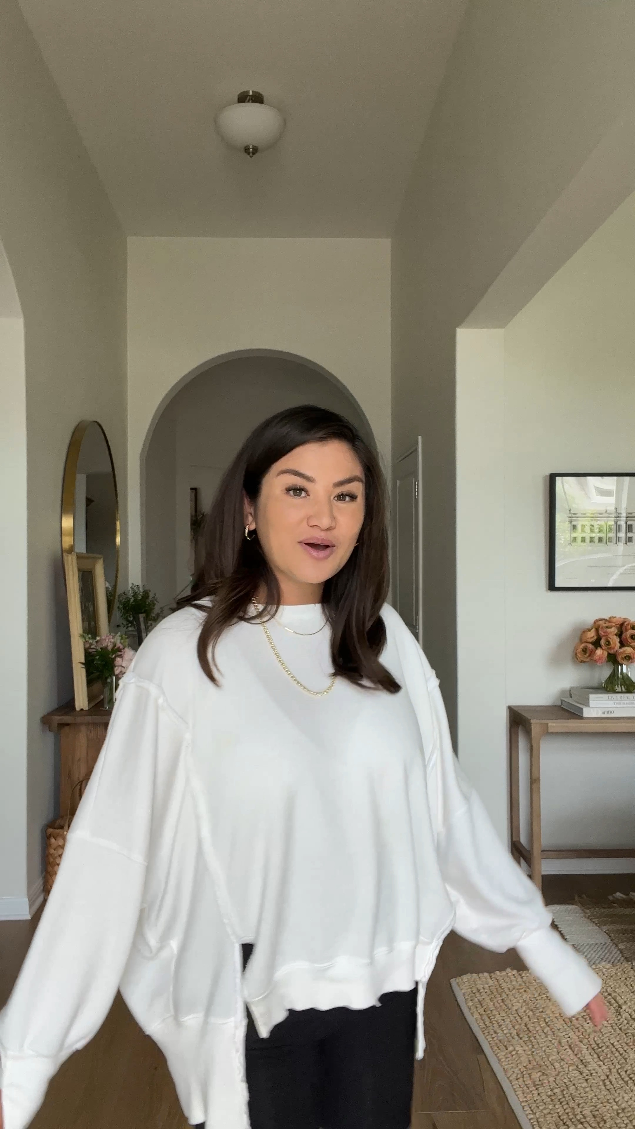 Everyday postpartum uniform! Love this Free People Sweater, Biker Shorts, and gold Kendra Scott Jewelry! 

#LTKunder100 #LTKbump #LTKbaby