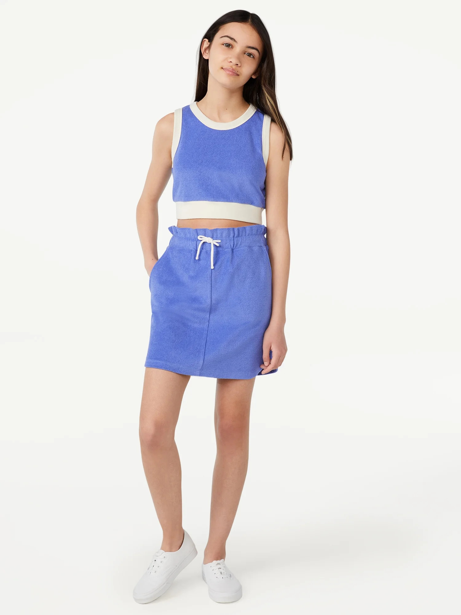 Free Assembly Girls Cropped Terrycloth Tank Top & Dolphin Hem Skirt, 2-Piece Set, Sizes 4-18 | Walmart (US)