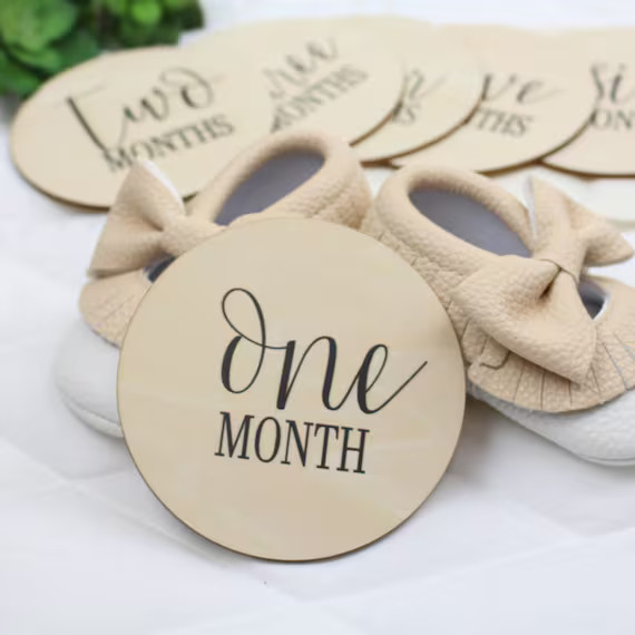 Baby Milestone Cards Wooden Monthly Milestone Discs Baby Age - Etsy | Etsy (US)