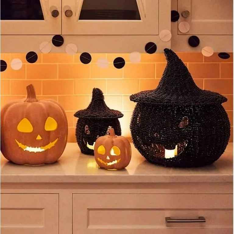 10.6" Jack-o'-lantern Pumpkin Basket – Halloween Seagrass & Metal Decor for Porch, Table, Fall ... | Walmart (US)