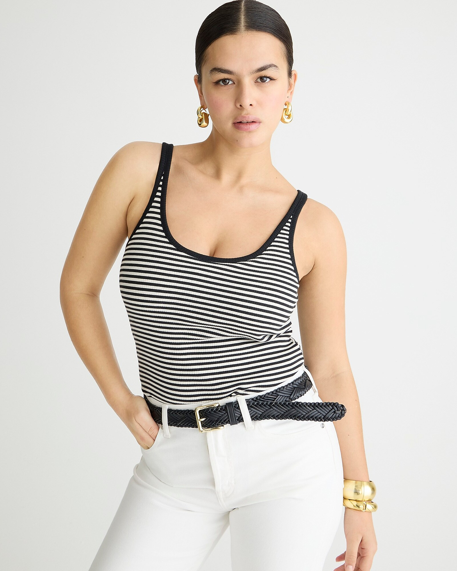 Vintage rib shelf-bra tank top in stripe | J. Crew US
