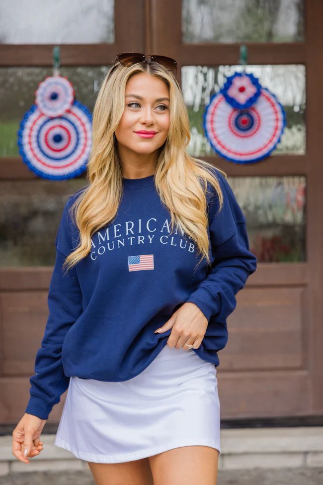 Americana Country Club Navy Oversized Graphic Sweatshirt | Pink Lily