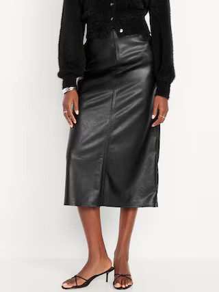 High-Waisted Faux-Leather Midi Skirt | Old Navy (US)