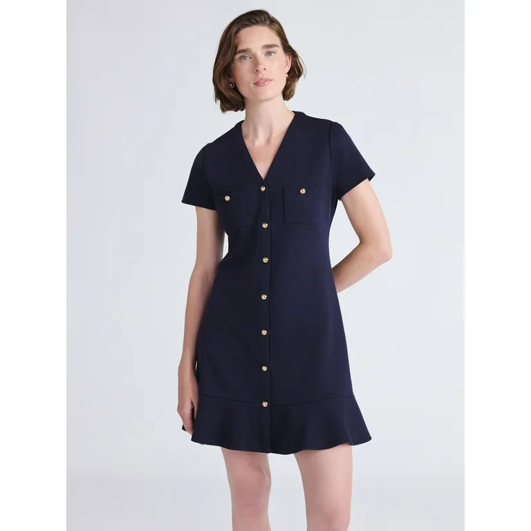 Free Assembly Women's Button Front Mini Dress with Ruffle Hem, Sizes XS-XXL | Walmart (US)