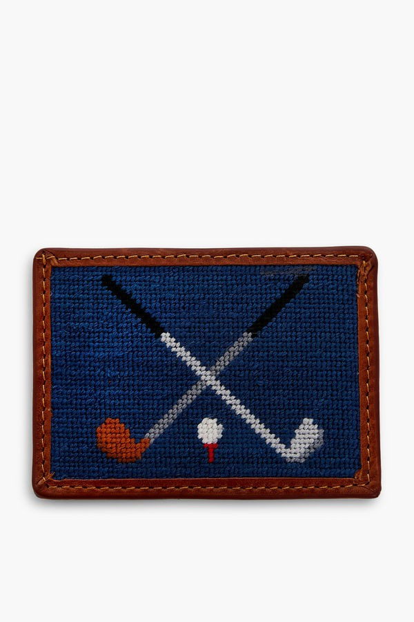 Navy Crossed Clubs Needlepoint Card Wallet | Smathers and Branson | Tuckernuck (US)