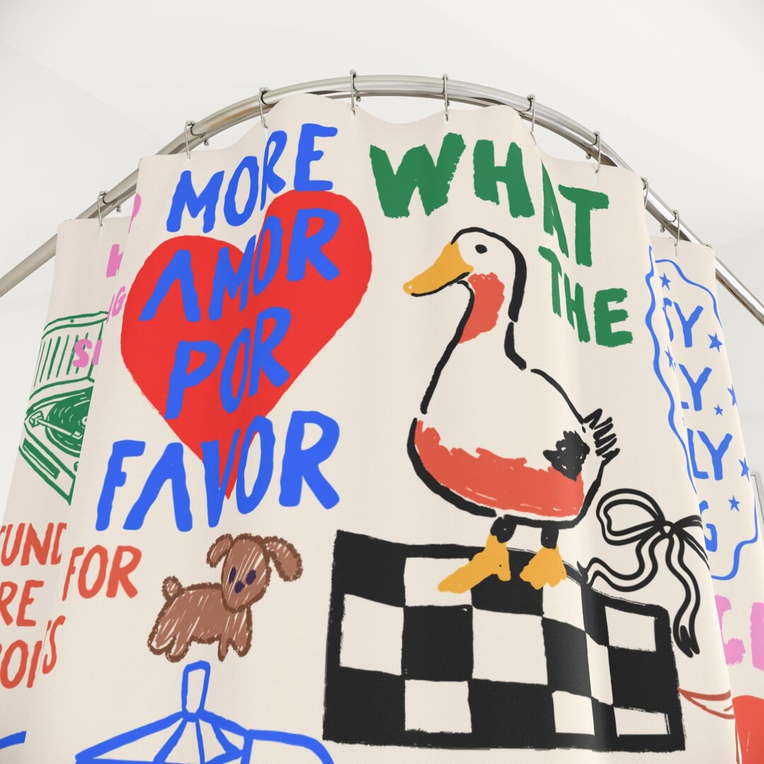 Hand Drawn Doodle Shower Curtain Brunch Shower Curtain Unique Bathroom Decor Housewarming Coffee ... | Etsy (US)