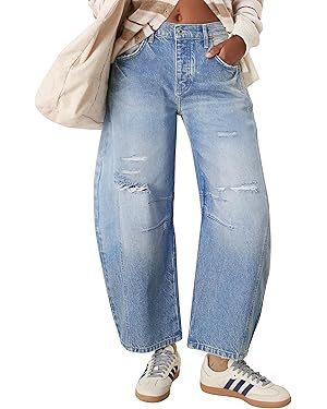 Qazel Vorrlon Womens Ripped Barrel Jeans Stretch Y2K 2025 Trendy High Waisted Baggy Boyfriend Wid... | Amazon (US)