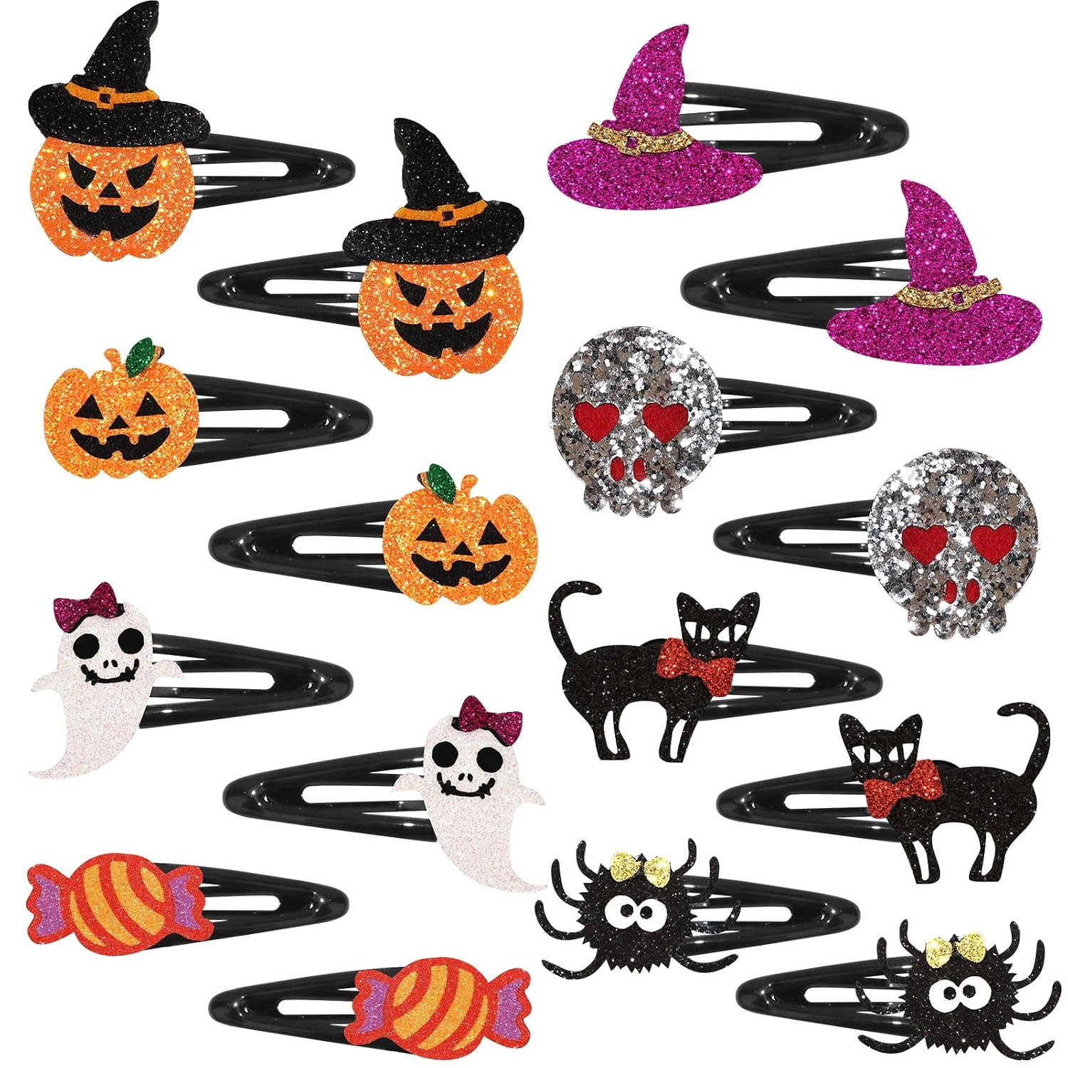 16 Pack Glitter Halloween Hair Clips Women Girls, Pumpkin Barrettes | Amazon (US)