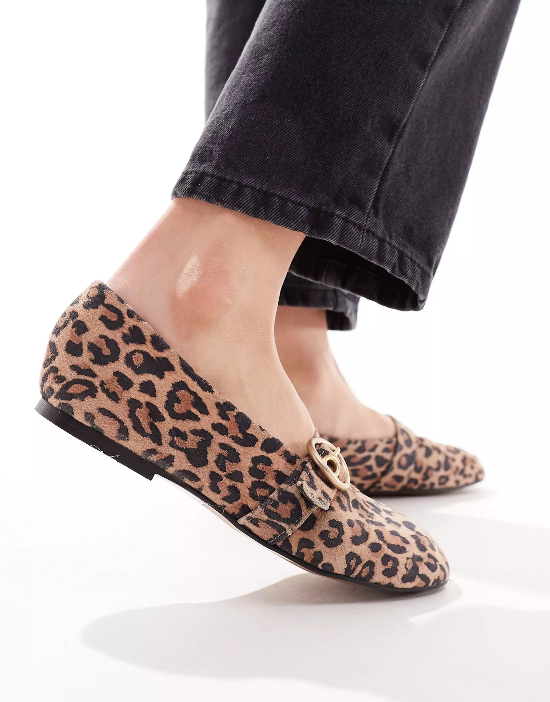 ASOS DESIGN Lavish Premium Leather Mary jane ballet in leopard | ASOS | ASOS (Global)