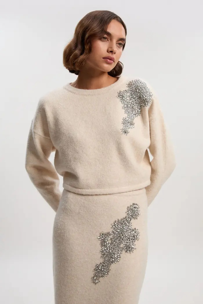 Karen Millen Wool Embellished Crew Neck Jumper | Nordstrom | Nordstrom