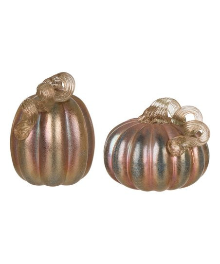Glitzhome Blue & Gold Glittery Glass Pumpkin Décor - Set of Two | Zulily