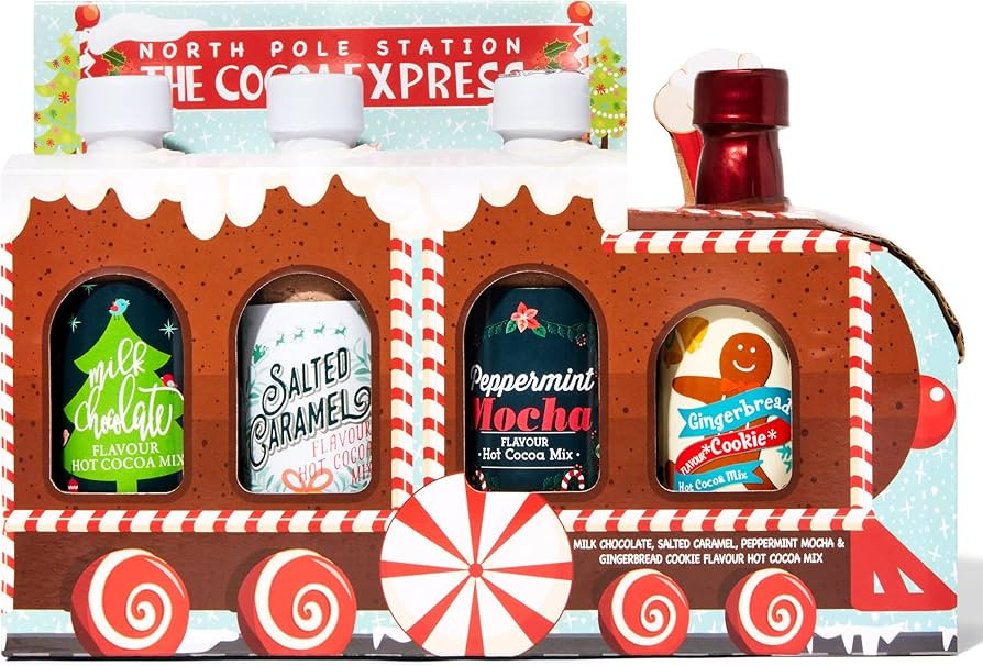 Thoughtfully Gourmet, Hot Cocoa Holiday Train Gift Set, Includes Double Chocolate, Gingerbread, P... | Amazon (US)