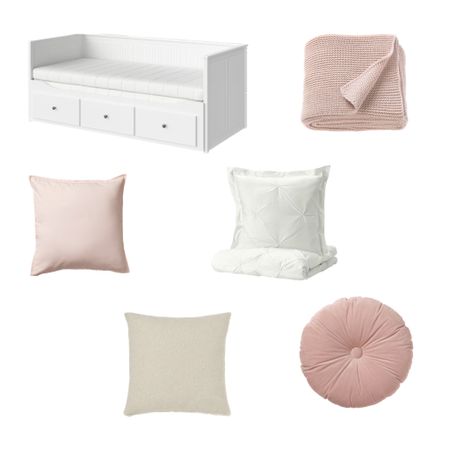 my bed details🤍 | Ikea, home finds, bed , daybed , pillow , pink, white, beige , Ikea finds , home , bed linen , pillows 

#LTKFind #LTKhome #LTKstyletip