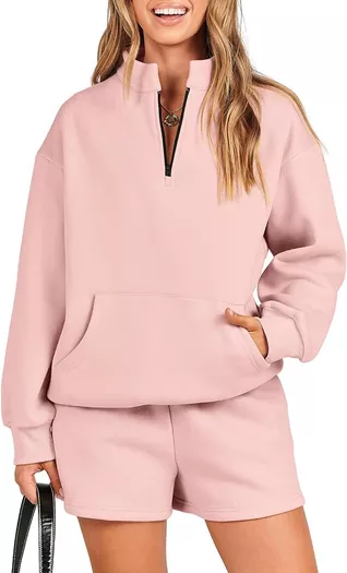 Caracilia Women’s 2 Piece Outfits Sweatsuit Oversized Half Zip Sweatshirt  and Shorts Matching Lounge Set Fall Tracksuits : : Clothing, Shoes