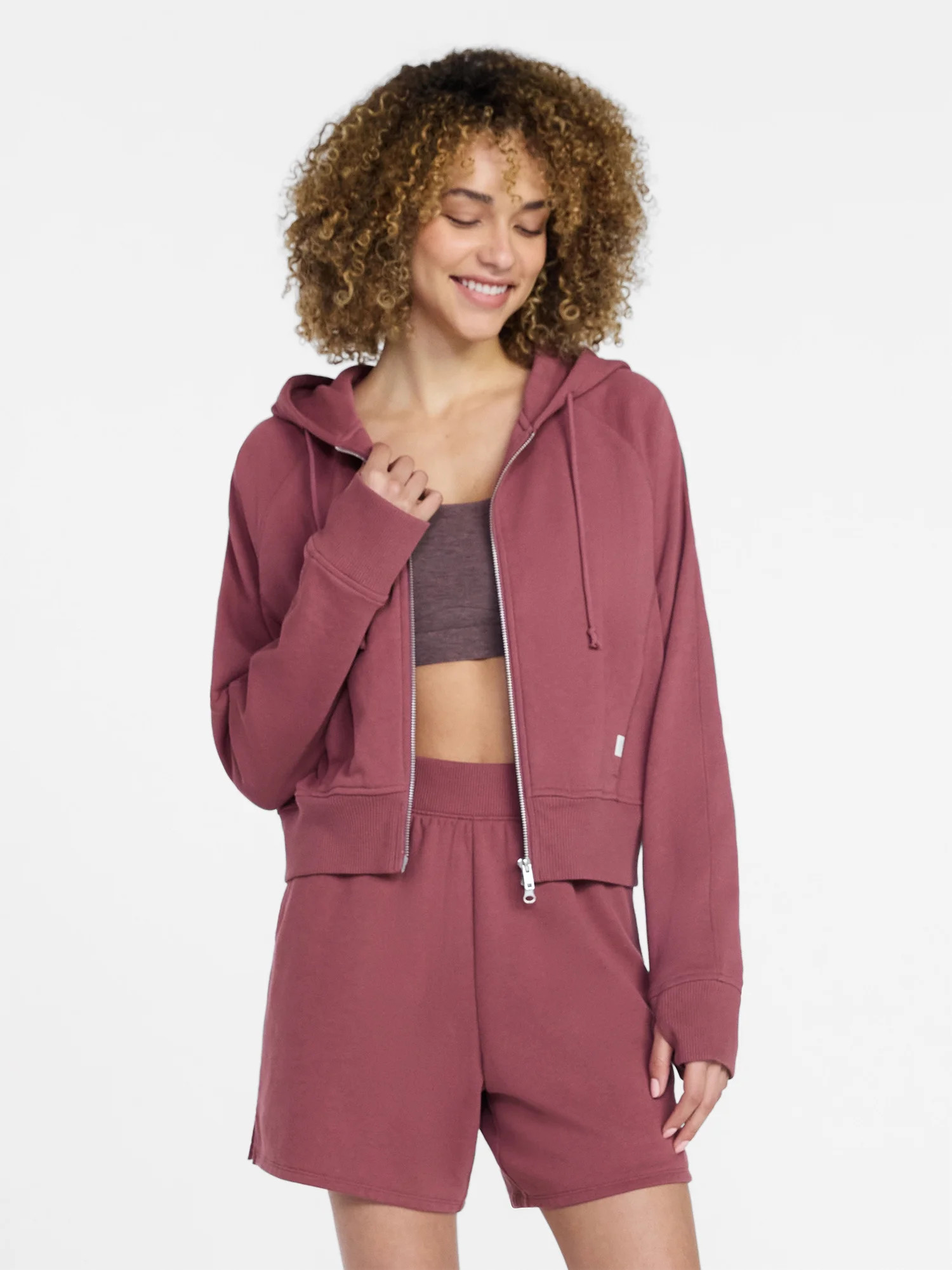 Athletic Works Women's Mineral Wash French Terry Cropped Zip Hoodie, Size XS-XXXL | Walmart (US)