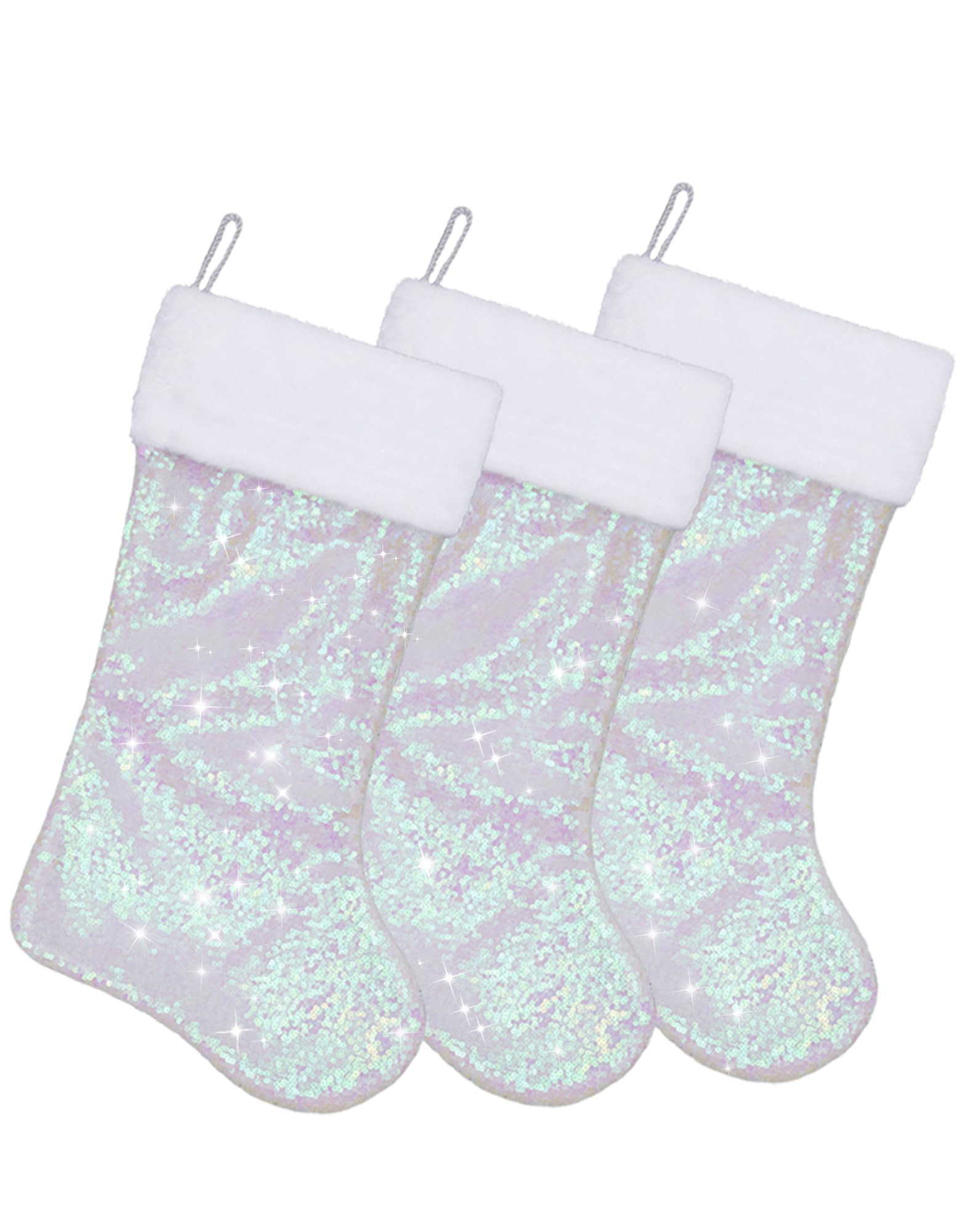 Poise3EHome Iridescent White Christmas Stockings, 3Pack Sequin Large 18 Inch Xmas Stockings for H... | Amazon (US)