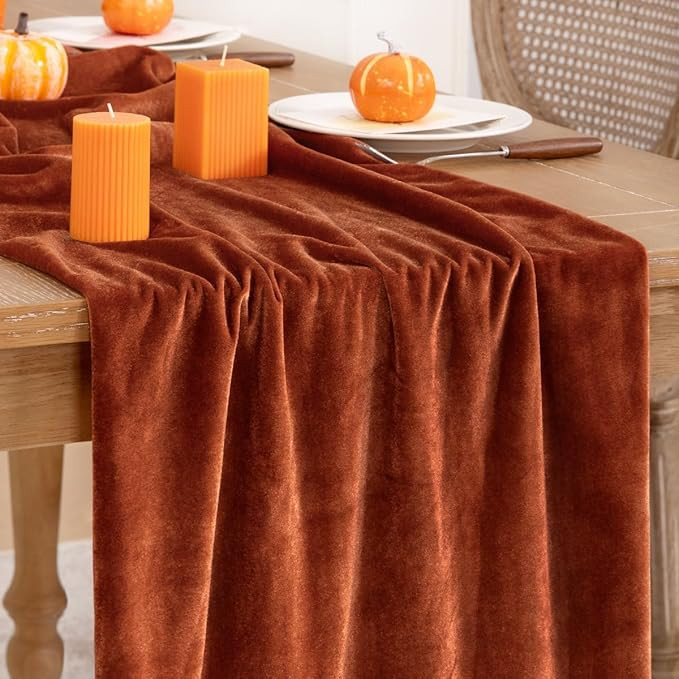 Terracotta Velvet Table Runner Fall Thanksgiving Burnt Orange Table Runner 20 x 120 Inch Luxuriou... | Amazon (US)