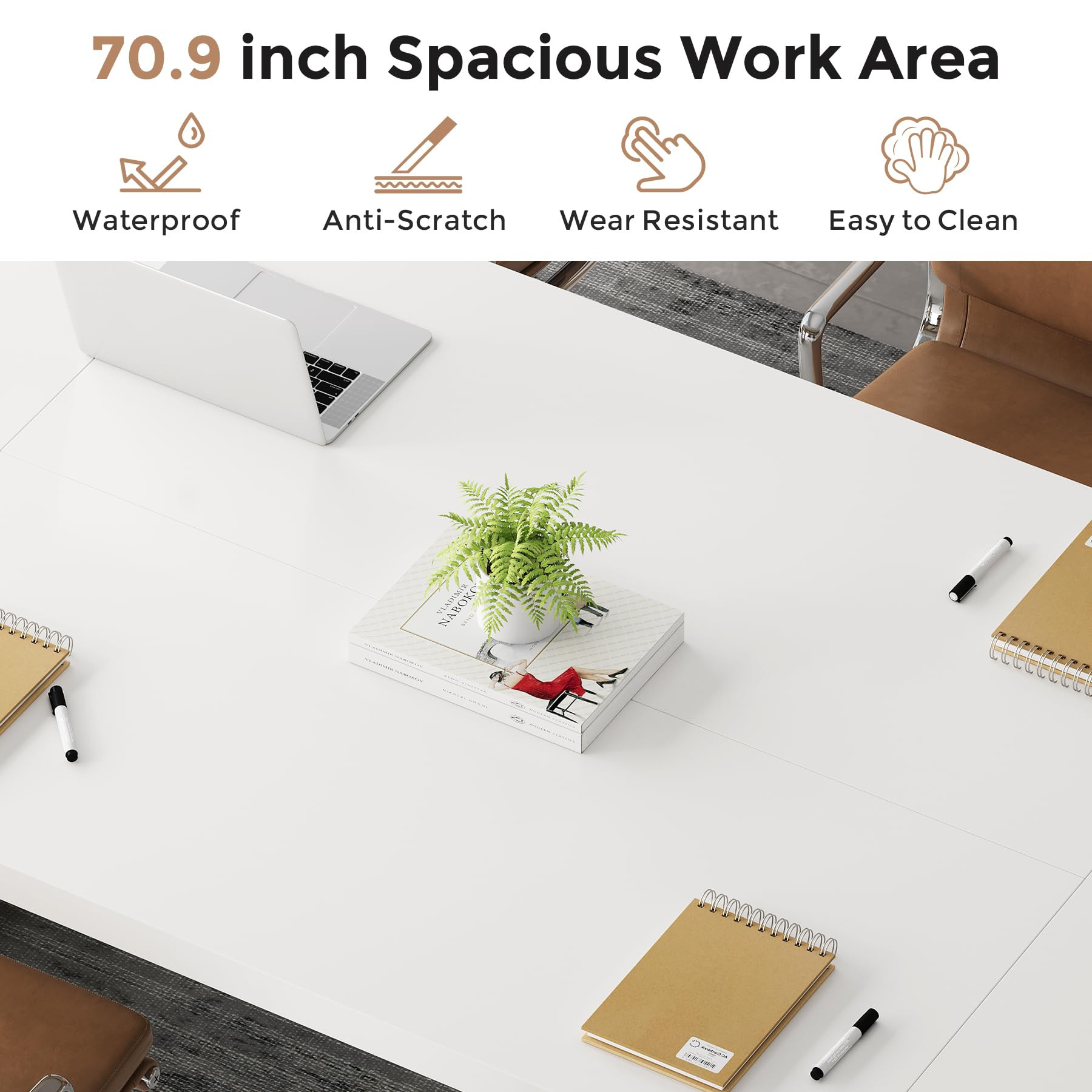 71 inch Large Simple Computer Desk, Executive Office Desk Workstation, Modern Study Writing Table... | Amazon (US)