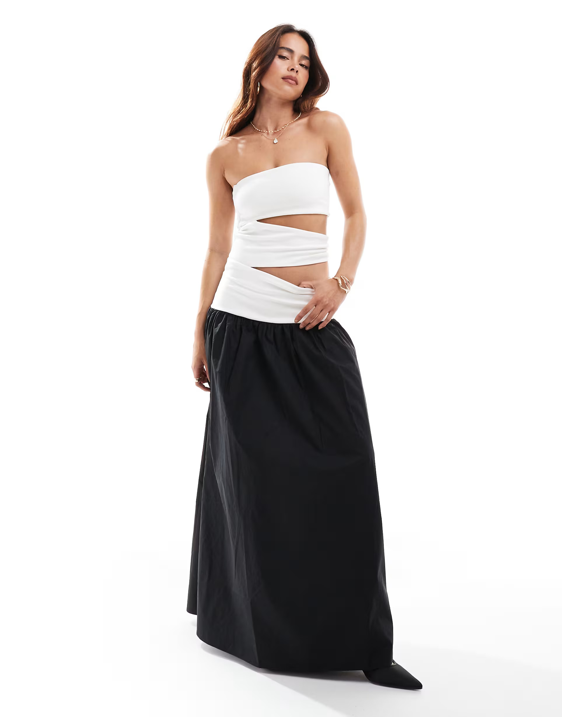 4th & Reckless bandeau cut out dropped waist maxi dress in monochrome | ASOS (Global)