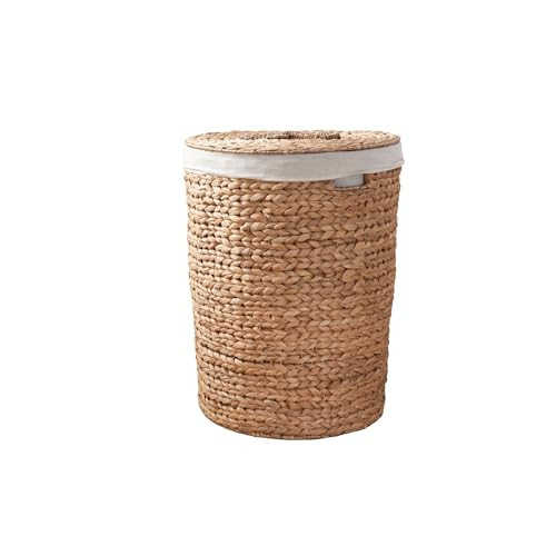 Round Handwoven Laundry Basket with Lid, 15 x 15 x 20 in – Water Hyacinth Wicker Hamper for Bedroom, Nursery & Laundry Room | Amazon (US)