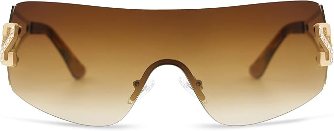 SOJOS Futuristic Rimless y2k Sunglasses for Women Oversized Trendy Shield Wrap Around Frameless S... | Amazon (US)
