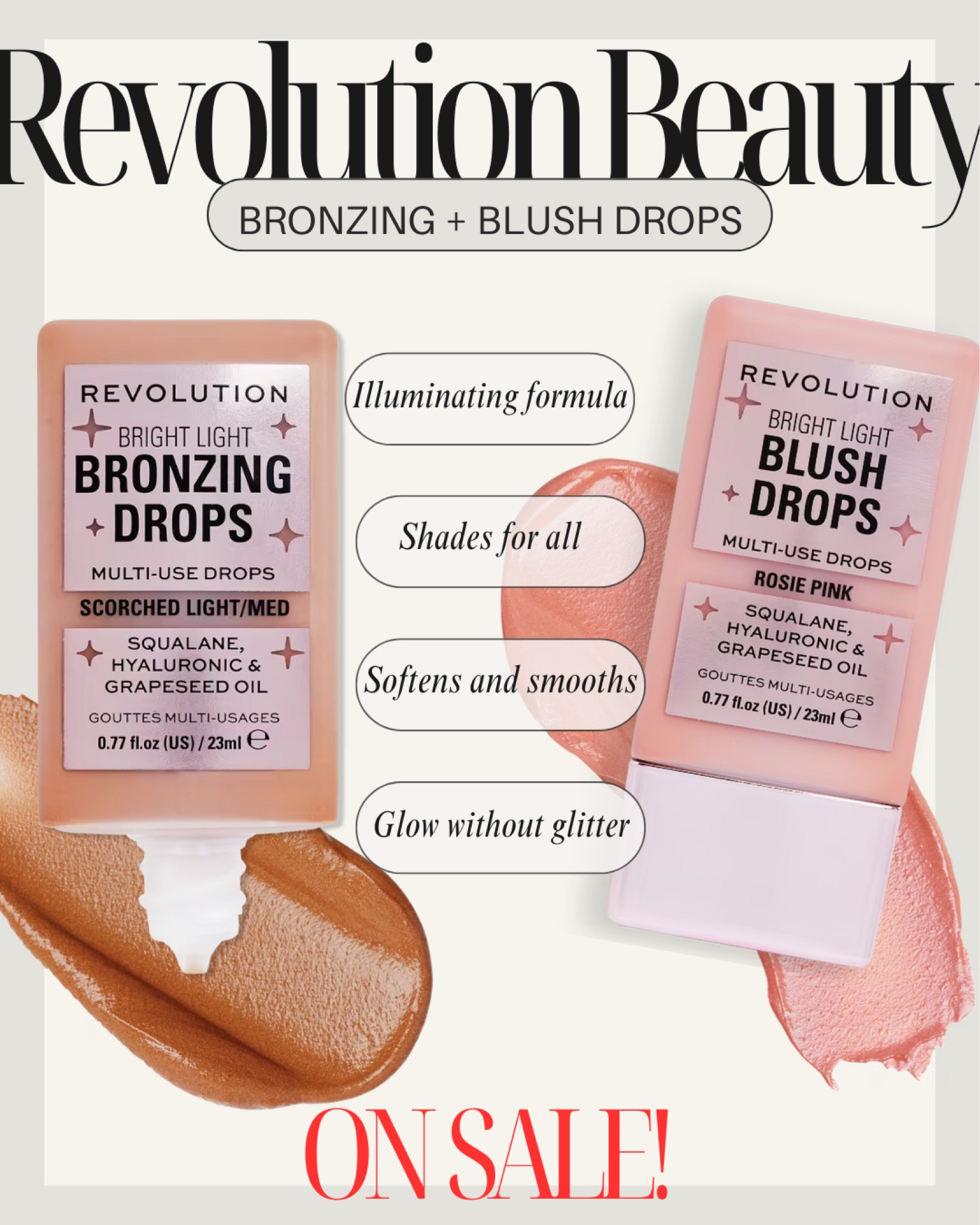 Sun-Kissed Skin in Seconds! 🌞✨ 
Get your glow on with Revolution Bronzing and Blush Drops, now on sale exclusively at Ulta.com. Instant radiance + customizable color without the sun damage. Grab 'em while ya can - they’re selling out fast! 🛍️✨💳


#UltaSale #Beauty #BronzingDrops #GlowUp #SunKissedSkin #MakeupMustHave #RadiantGlow #SummerSkin #InstantBronze #UltaExclusive #MakeupLover #BronzeAndBlush #GlowingSkin #BeautyDeals #CustomizableColor #Revolution #RevolutionBeauty #SummerMakeup #NoMakeupLook

#LTKSummerSales #LTKBeauty #LTKSaleAlert
