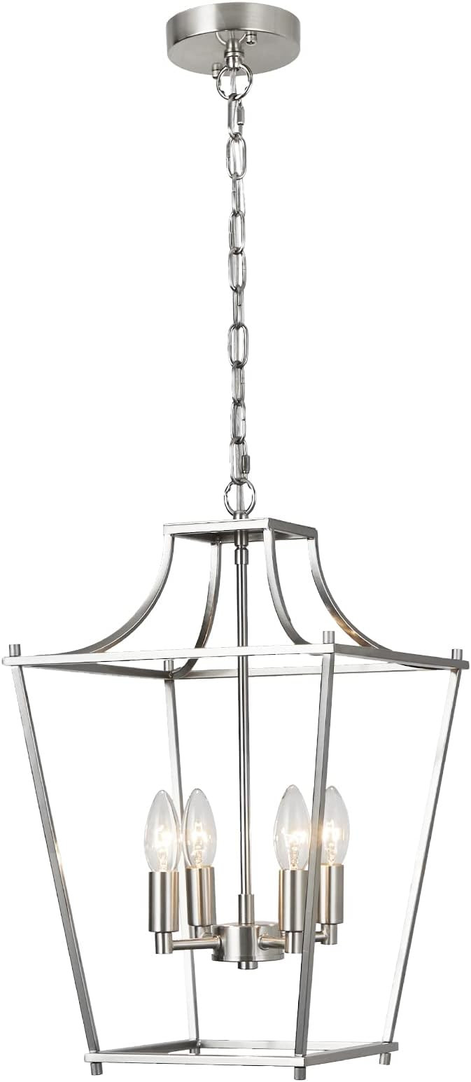 4-Light Lantern Pendant Lights, Brushed Nickel Pendant Hanging Light Fixtures with E12 Bulb Base,... | Amazon (US)