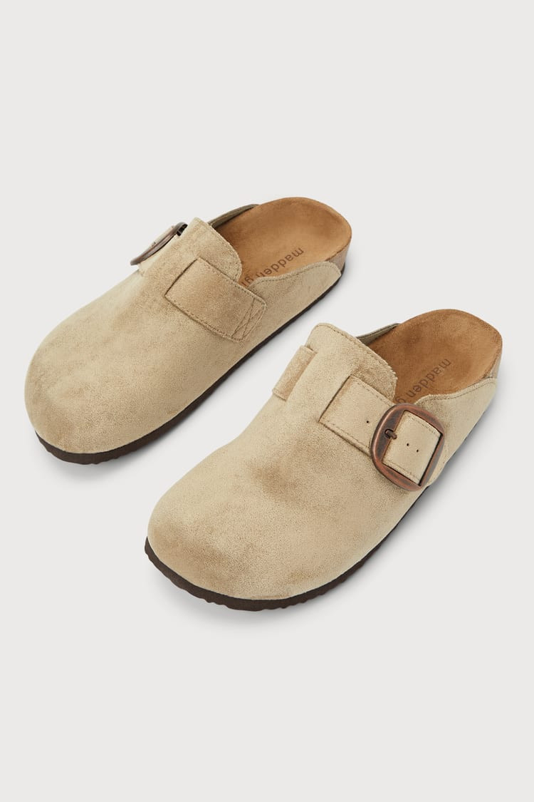 Prim Taupe Suede Buckle Flatform Slip-On Clogs | Lulus (US)