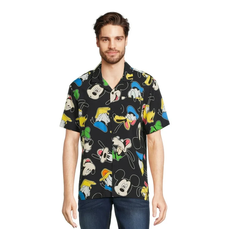 Disney Men’s and Big Men’s Mickey Mouse Friends Graphic Button Up Shirt with Short Sleeves, S... | Walmart (US)