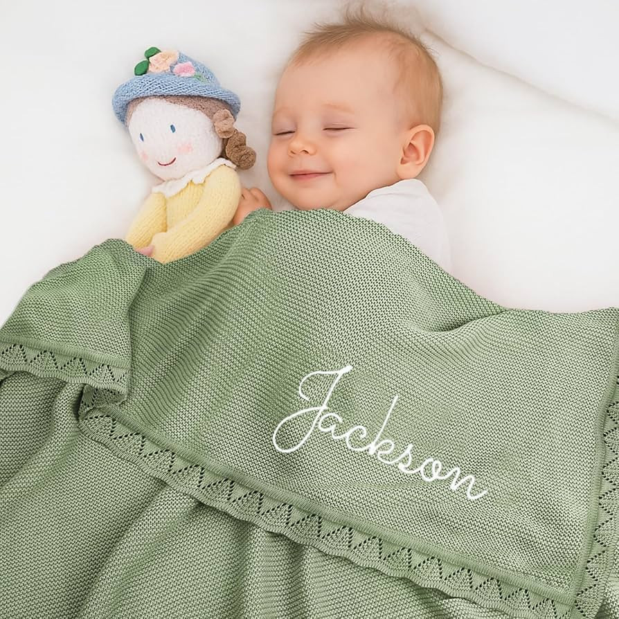 Personalized Embroidered Baby Blanket with Name,100% Pure Cotton Knit Nap Blanket,Custom 350GSM B... | Amazon (US)