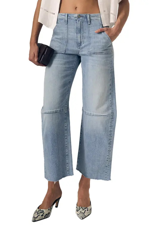 LE JEAN Utility Raw Hem Crop Barrel Jeans in Monterey at Nordstrom, Size 31 | Nordstrom