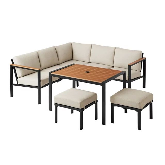 Mainstays Oakleigh 4-Piece Outdoor Patio Sectional Dining Set, Seats 6, with Olefin Cushions, Bei... | Walmart (US)