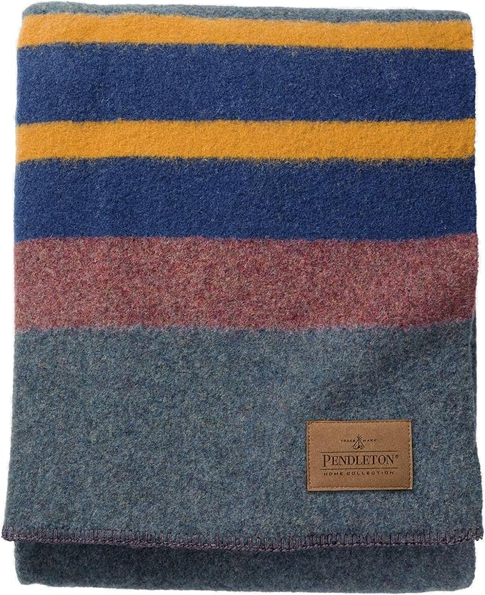 Pendleton Yakima Camp Thick Warm Wool Indoor Outdoor Striped Throw Blanket, Lake, Twin Size | Amazon (US)