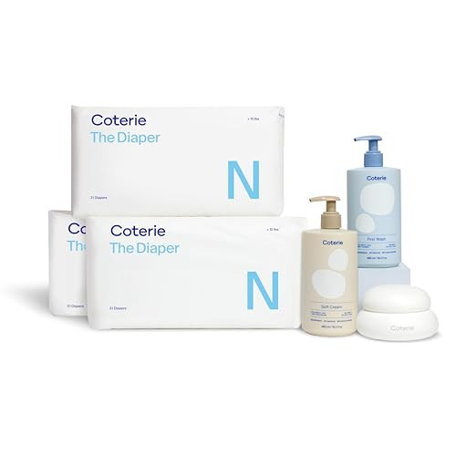 Coterie Skincare Essentials Set | Newborn Diapers (93 Count) + 16.2 oz Shampoo & Body Wash, 16.2 oz. Face & Body Lotion, 4.7 oz Diaper & Dry Skin Balm | Hypoallergenic, Safe for Sensitive Skin | Amazon (US)